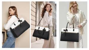 15 16 inch PU Leather Laptop Tote Bag Large Capacity Womens Handbag Waterproof Notebook Shoulder Briefcase Teacher Work Bag