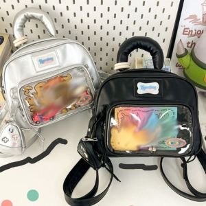 MZP ถุงซิปซิป สีทึบ itabag พียู PU เงินสีเงิน กระเป๋าเป้แฟชั่น หวานหวานแหววว วัตถุประสงค์สองประการ กระเป๋าโปร่งใส สำหรับผู้หญิง