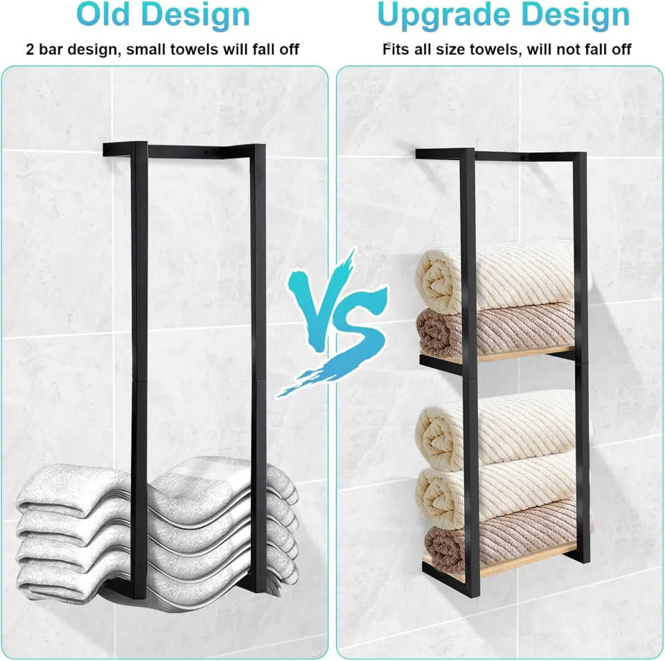 Layer Wall Mounted Towel Rack Metal Storage Rack With Wooden