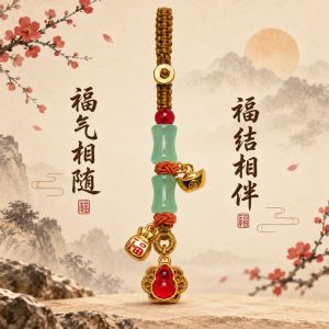 已开光 招财钥匙扣 手机链 礼物 Fortune-Taking Keychain Mobile Phone Chain Gift 国风钥匙扣手机链挂件竹节玉珠红宝葫芦福袋金元宝手编绳吉祥挂饰