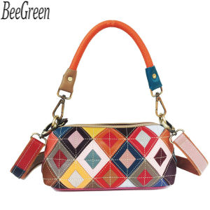 BeeGreen Women Genuine Leather Colorful Shoulder Bag Mini Handbag Elegant Underarm Bag Versatile Sling Bag