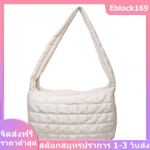 Women Vintage Checkered Nylon Shoulder Bag Winter Large Solid Color Tote Handbag