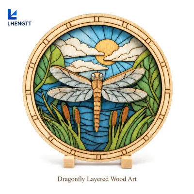 LHENGTT DIY Dragonfly Layered Wooden Art Kit with Display Stand Paintable Wood Craft Decor for Home Desk Shelf Decoration