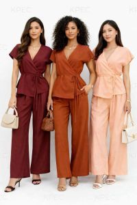 EE  Elegant Women Casual Sets - New Fashionable Solid Color Pajama Sets with Matching Accessories