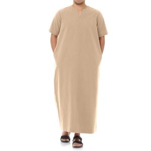 Adult Men Jubah Muslim Fashion / Jubah Lelaki V Neck Lengan Pendek / Side Pocket Clothing
