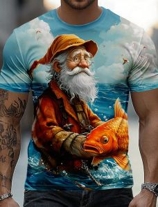 [Local Stock] VCC Mens Old Man Fishing T Shirt Short Sleeve T shirt 3D Print Crew Neck Shirt Designer Daily Club Party Summer Spring men Clothing