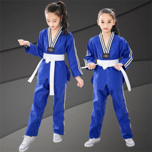 la And Kids Pure Cotton Dobok Taekwondo Uniform Men Women Long Sleeve TKD Gymnasium Shirt & Pants Set karate Training Suit