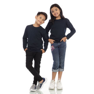 Kaos Polos Anak Oneck Lengan Panjang Bahan Katun Combed 30s Warna Navy Tua