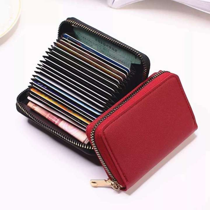 STVN Leather Men Women Card Holder Small Zipper Wallet Solid Coin Purse  Accordion Design ID Business Credit Card Holder Lazada PH
