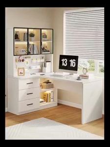CraftedLiving SG-Computer Desk With Bookshelf Integrated Solid Wood Corner Bedroom Children Learning Writing Desk Simple Home Office
