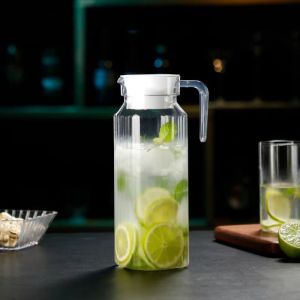 RANZH Transparent Stripe Pitcher Anti-fall with Lid Water Jug Juice Container Acrylic Water Bottle Fridge