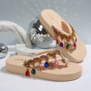 [Free Shipping] Versatile Flip-Flops Ethnic-Style Beach Sandals For Women 2026 Summer And Autumn New Collection Thick-Soled Wedge Heel Sandals