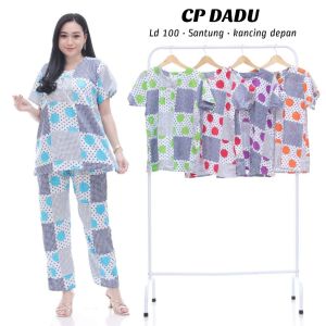 Setelan Wanita Baju Lengan Pendek Celana Panjang LD 100 BUSUI Friendly Rayon Premium Size L