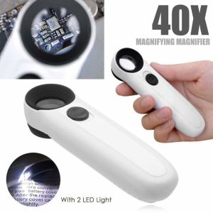 ZYJC HD Handheld  Magnifier Loupe LED Light Magnifying Glass Portable 40X Microscope