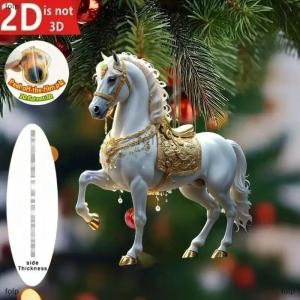 [COD] folp 2D Acrylic ngựa xe gương chiếu hậu Mặt dây chuyền quyến rũ Cây giáng sinh Ba lô treo trang trí bên trang trí năm mới treo