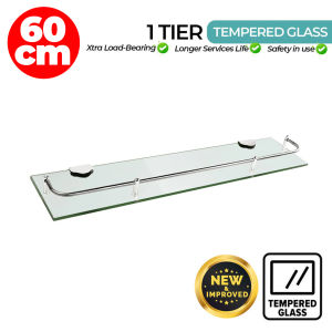 FK-12101 60cm Upgraded Tempered Glass Stainless Steel Bathroom Wall Glass Shelf Wall Mounted Toilet Shelve Rack Shelf