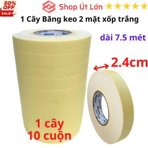 Băng keo 2 mặt xốp trắng rộng 2.4cm dài 4 mét mỗi cuộn lõi giấy 3mm - 1 cây có 10 cuộn - Tân An An