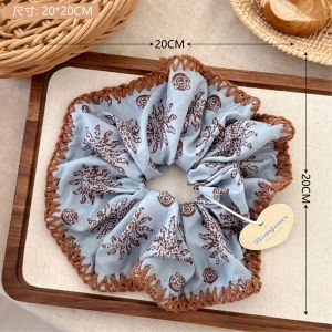 French Retro Vacation Style Hair Band with Embroidered Lace and Large Hair Tie Headwear