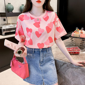 LHSunday มาแรง🔥เสื้อผ้าแฟชั่นผญลายหัวใจสลับสีสุดน่ารัก เสื้อยืดแฟชั่นคอกลมแขนสั้นสีพื้นพิมพ์ลายเต็มตัวมีให้เลือก 3 สี เสื้อผ้าผญลายหัวใจสุดน่ารักใส่เที่ยวใส่ได้ทำงานก็โอ👌