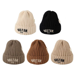 Warm and Stylish Knit Hat for Boys Girls Solid Color Beanie Caps Embroidered Letter Bonnet Toddlers and Kids Headwear