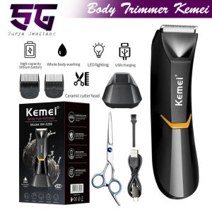 Alat Cukur Kemei KM-3208 Mesin Cukur Bulu Sensitif Waterproof Body Hair Trimmer Rechargeable