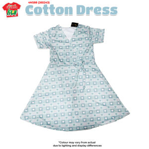 Teenager Girls Cotton Dress Cute Heart Plaid Short Sleeve Side Tie Dress (10-12 Years) - Free Size