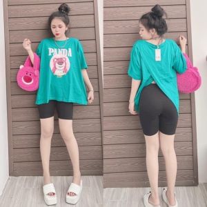 Set Đồ Bộ Nữ Mặc Nhà Quần Lửng Gân Áo In Gấu Panda Xẻ Tà 4 Màu Set Bộ Lửng Gân Áo In Gấu Panda Xẻ Tà 4 Màu