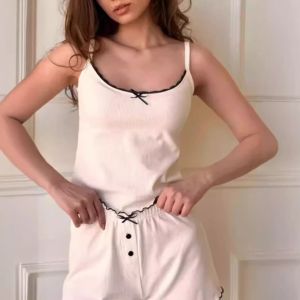 กางเกงขาสั้นแขนสั้นสำหรับผู้หญิง2025ฤดูร้อนกางเกงขาสั้นแขนสั้นเก๋ใหม่ชุดแฟชั่นของผู้หญิง2025ฤดูร้อน