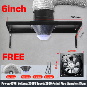 Super Suction Kitchen Range Hood with Hose and Stand Inverter Exhaust Fan Ventilation Fan 6 inch 10 inch Wall-Mounted Exhaust Fan Range Hood Set For Small Kitchen Strong Wind Silent Kitchen Ventilator Detachable Oil Box