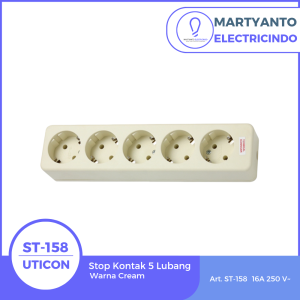 Uticon Stop Kontak 5 Lubang Teminal Kuningan Uticon ST-158 Warna Cream