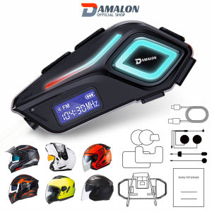 DAMALON Motorcycle Helmet Headset Wireless Bluetooth5.4 LED display function IPX8 waterproof Headphone Speaker Hands-Free Black Bluetooth (Free Microphone)