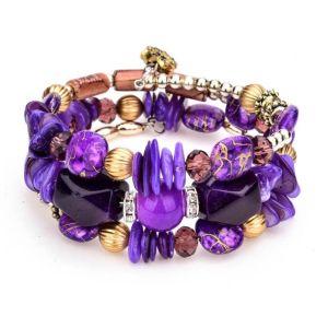 NEXTYOO Resin Stone Multilayer Bracelets Elastic Mixed Color Beaded Bangles Ethnic Style Vintage Style Charm Bracelets Women Gift