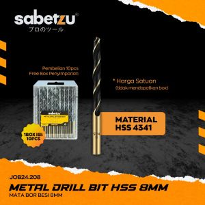 Mata Bor Besi 8 MM HSS Material 4341 Titanium Coat 8mm - HSS Twist Drill Bits Size 8MM Mata Bor Besi Kayu Aluminium PVC Plastik Akrilik Papan Acrylic Metal Besi Wood Plastic Steel Hitam Black Mata Bor Satuan Drill Bit Sabetzu JOB24.208