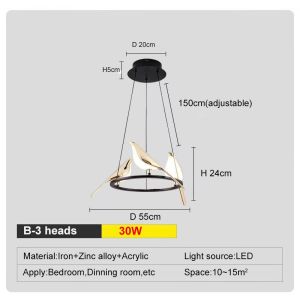 IGDL โคมระย้า LED ใหม่ทองนกกางเขนนกเพดานโคมระย้าแสงสำหรับห้องนั่งเล่นห้องรับประทานอาหารบุคลิกภาพ LED โคมไฟจี้บาร์ข้างเตียงแขวนแสงห้องนอนโคมไฟตารางการแข่งขัน