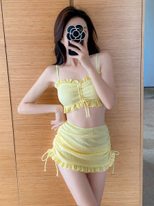 ชุดว่ายน้ำบิกินี่ชุดสวมใส่ชายหาดดันทรงเซ็กซี่สำหรับผู้หญิง3ชิ้นมี2024สไตล์ใหม่พร้อมกระโปรงเอวสูงน่ารักแฟชั่นยืดได้แบบเรียบ