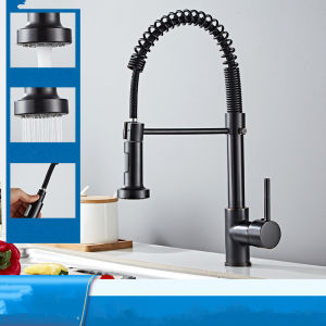 Keran dapur keran sinki keran keluli tahan karat 3 mengendalikan keran pencampuran dengan tarik keluar Sink paip semburan hos panas sejuk air pengadun tembaga dapur air paip