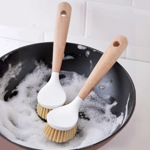Bàn chải cọ rửa xoong nồi cán gỗ đa năng vệ sinh nhà bếp cọ rửa nồi rửa bát đĩa