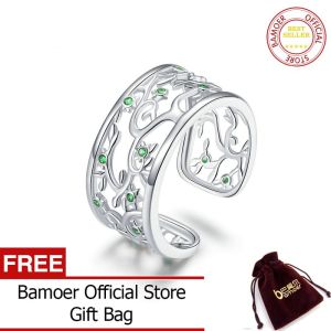 BAMOER Tree of Life Wide Finger Rings for Women 925 Sterling Silver Free Size Adjustable Ring Band New Design BSR125