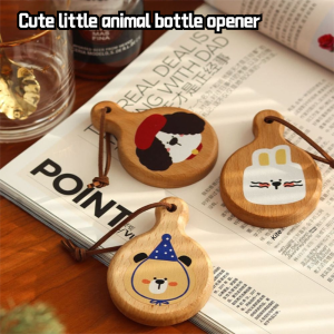 0HOWWUU แม่เหล็ก ที่เปิดขวด พร้อมที่จับกลม ไม้เนื้อแข็ง ที่เก็บฝาเบียร์ การ์ตูน ที่เปิดขวดเบียร์ บ้าน