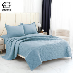 Socone 4IN1 Hotel Quality Elegant Plain Comforter Bedding Set （1 Fitted Sheet 1 Comforter Blanket 2 Pillow Case)