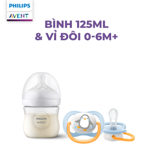 Bộ sản phẩm bình sữa mô phỏng tự nhiên PP và ti ngậm thông khí Philips Avent cho bé 0-18 tháng