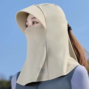 Summer Ice Silk Sun Protection Face Mask Hat Women Men Breathable Anti-UV Full Face Sunshade Cap Outdoor Neck Protection Hat 冰丝防晒帽子遮脸面罩遮阳帽夏季