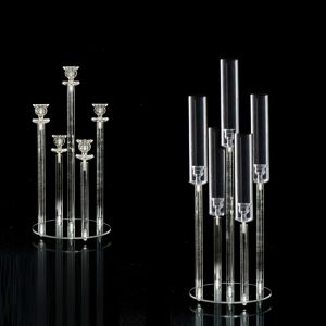 VERMILL Acrylic Candle Holder Transparent 5-head Candlesticks Holder  with Circular Base Floral Decoration For Wedding Scene