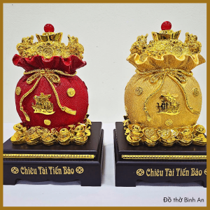 Túi tiền Kim Bảo nhựa chữ Việt-Trung thu tài hút lộc - Đồ thờ Bình An - Decor phong thủy