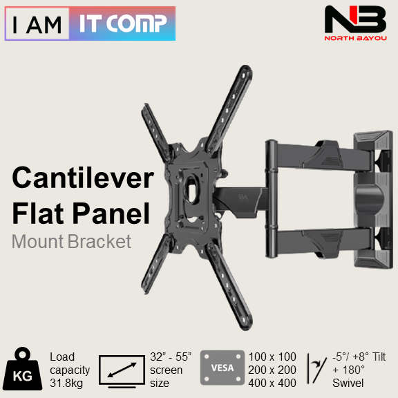 North Bayou P4 Cantilever Flat Panel TV Mount (Double Arm) Mount / Display Bracket / Monitor Bracket 32 inch to 55 inch / TV Mount