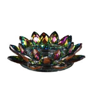 WARM Thicken Lotus Candle Holder Non-slip Colorful Crystal Lotus Ornament European Style Elegant Design Clear Lotus Figurine Home Decor