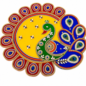 Peacock Design Acrylic Beaded Rangoli Floor Decoration 12-Piece Set | Traditional Festive Decor for Diwali Pooja (1 Set | Size - 12 inch)