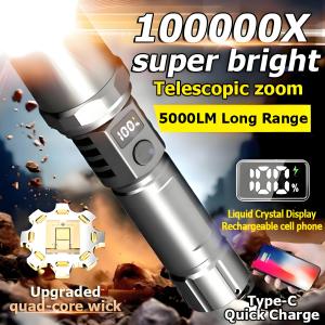 【24 hours delivery】lampu suluh led 50000w torch light rechargeable flashlight waterproof lampu suluh paling terang dan jauh 850000 tourchlight lampu suluh zoom torchlight powerful 1000000lm japan 手电筒 强光 led 远射 可充电