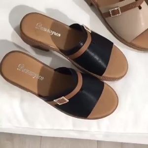 [Free Shipping] WomenS Sandals 2026 Korean Version Peep-Toe Chunky Heel Sandals Popular Summer New Fashionable Mid-Heel Slip-On WomenS Shoes