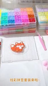 Aoduoyaya 3D Fuse Beads Kit 48 Colors 2000pcs 2.6mm Mini Iron Ironing Paper DIY Educational Toy for Kids Gift